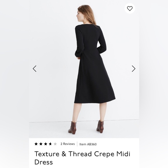 NWT Madewell Texture & Thread Crepe Black Long Sleeve Midi Dress Stretch Size M - Picture 8 of 8